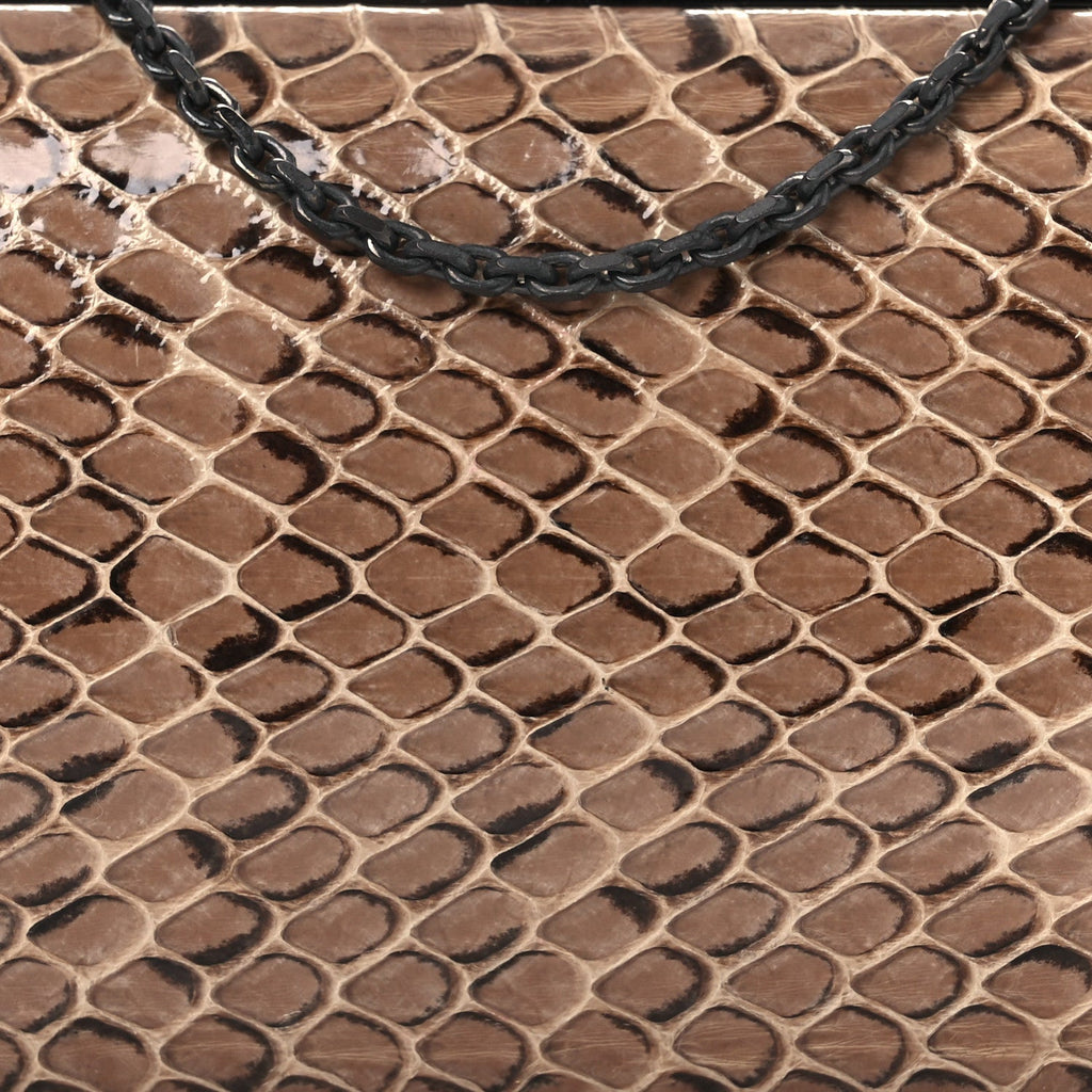 Snakeskin Crystal Box Clutch Brown Black