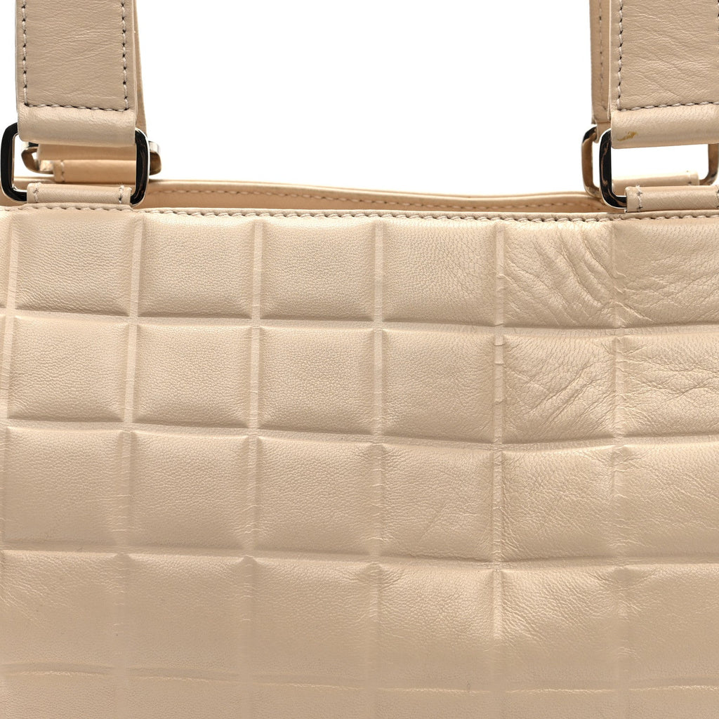 Lambskin Quilted CC Chocolate Bar Barrel Bag Beige