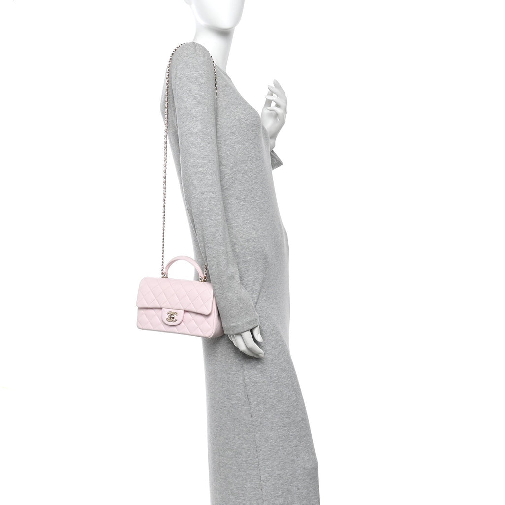 Lambskin Quilted Mini Top Handle Rectangular Flap Light Pink