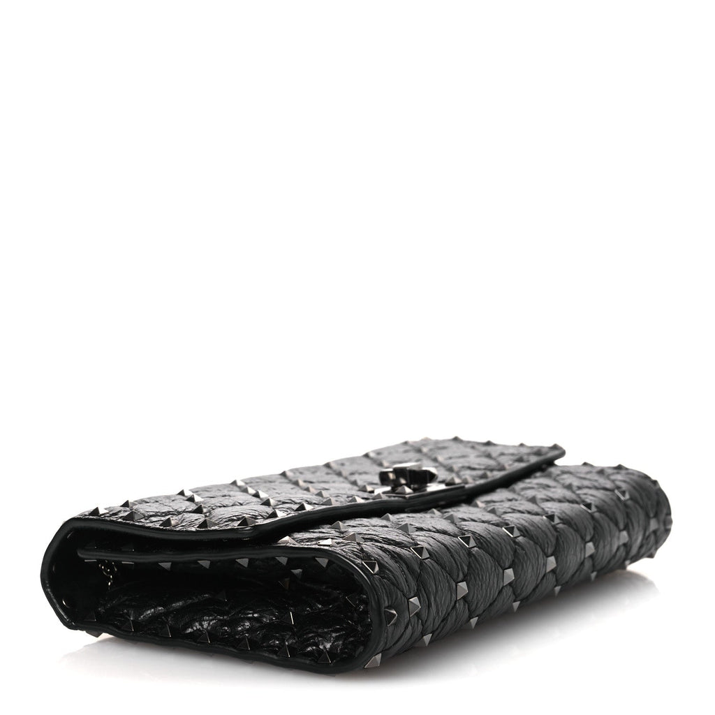 Craquele Nappa Rockstud Spike Wallet on Chain Black