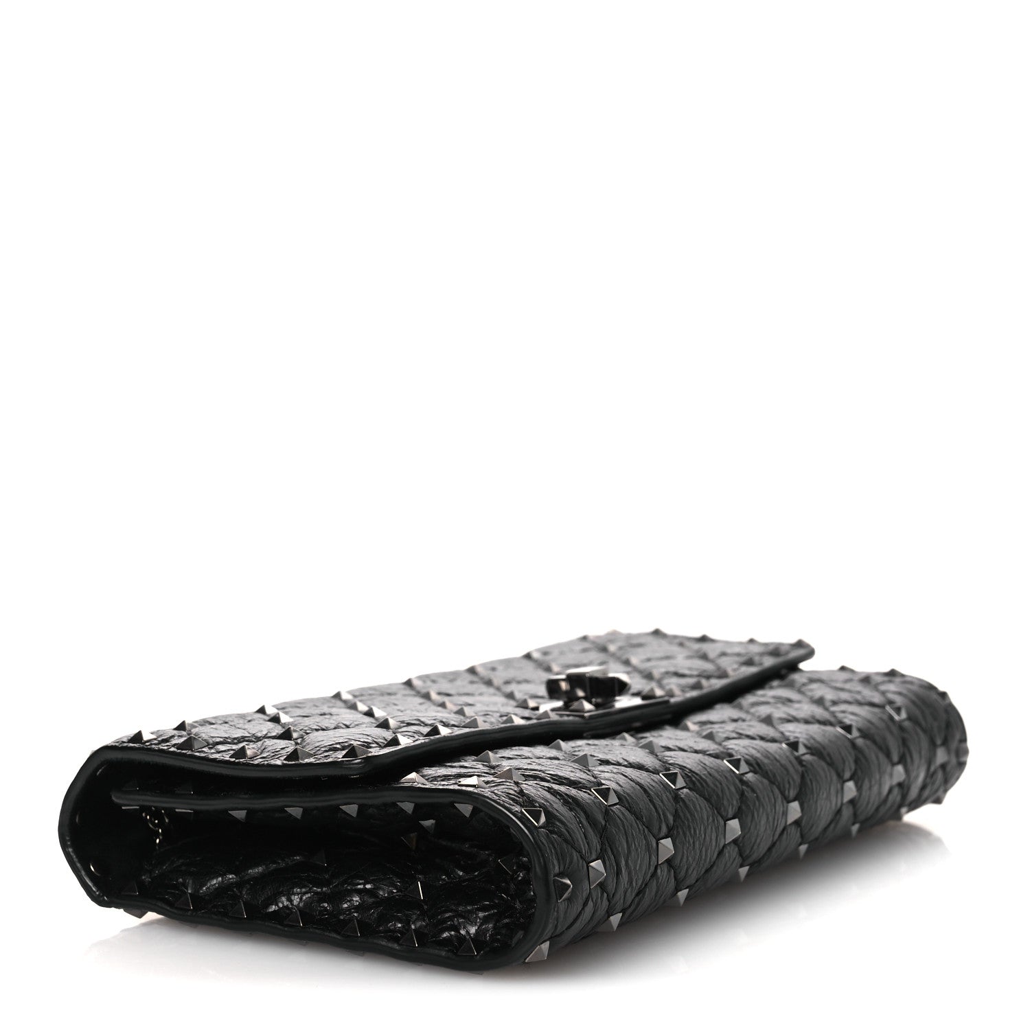 Craquele Nappa Rockstud Spike Wallet on Chain Black