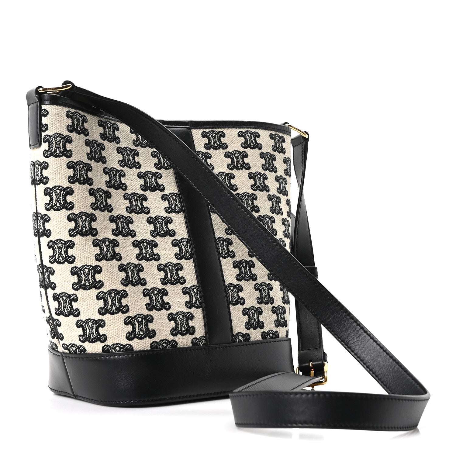 Canvas Calfskin Triomphe Embroidered Small Bucket Bag