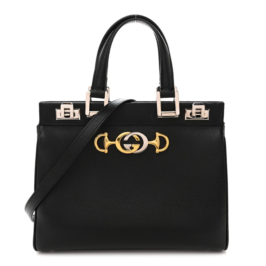Grainy Calfskin Small Zumi Top Handle Bag Black