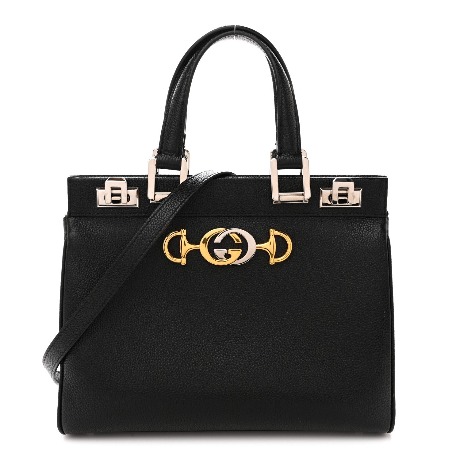 Grainy Calfskin Small Zumi Top Handle Bag Black