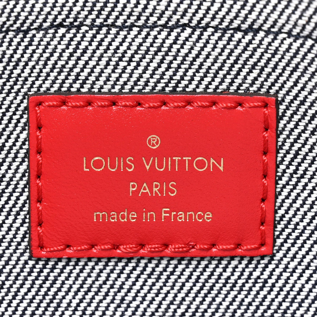 Denim Damier Monogram Patchwork Multi Pochette Accessories Blue Rouge