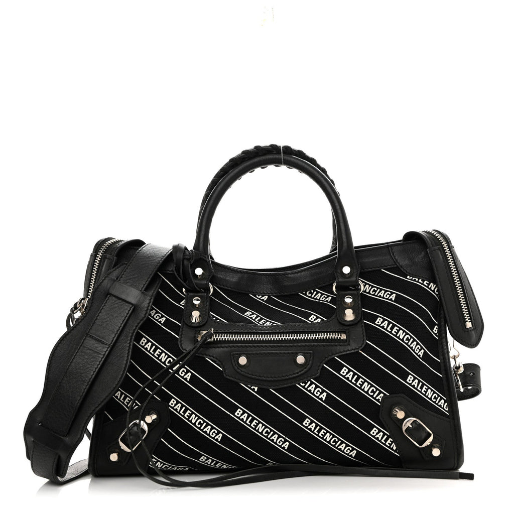 Canvas Satin Calfskin Diagonal Allover Logo Print Classic Silver Hardware S City Black White
