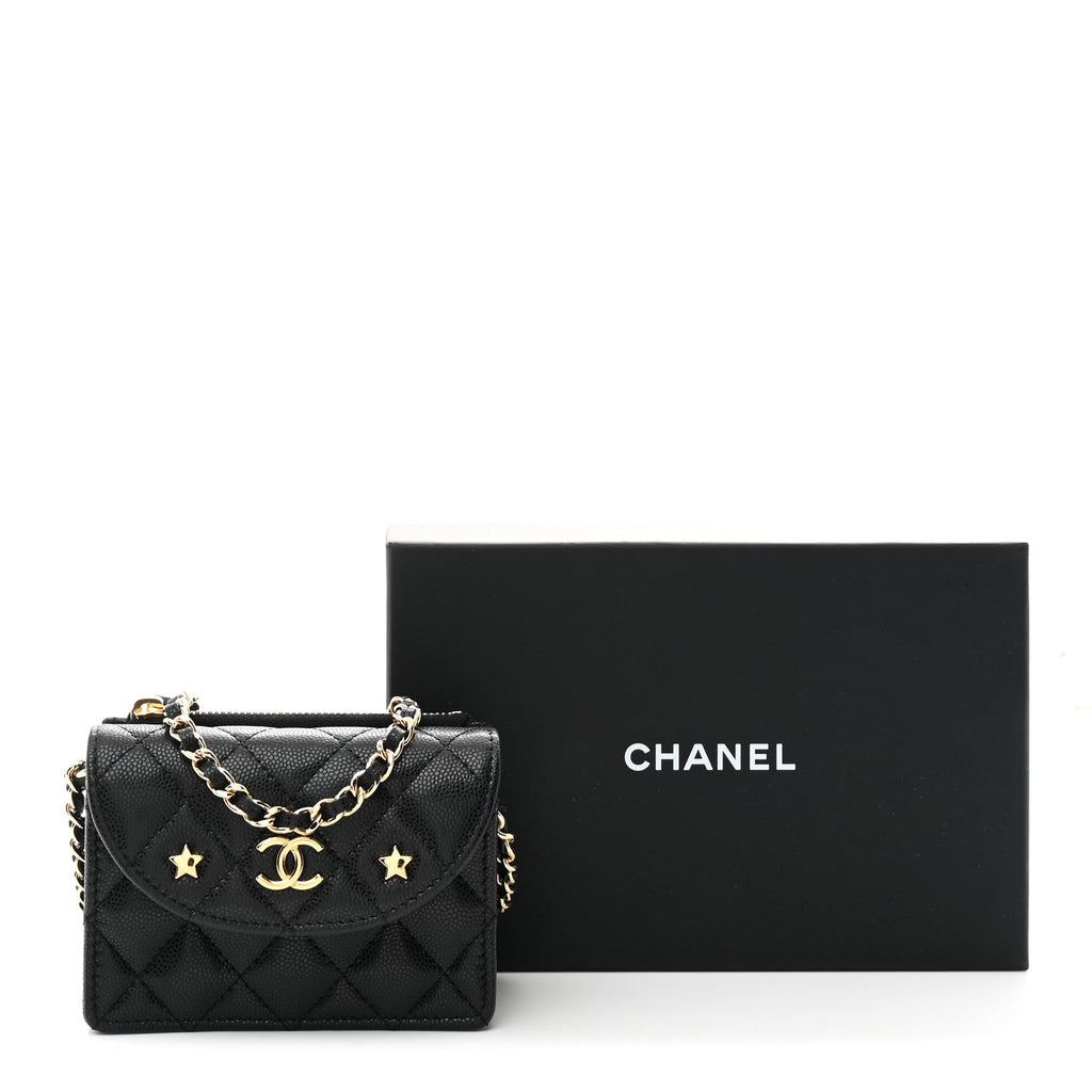 Caviar Quilted Clutch With Chain Black