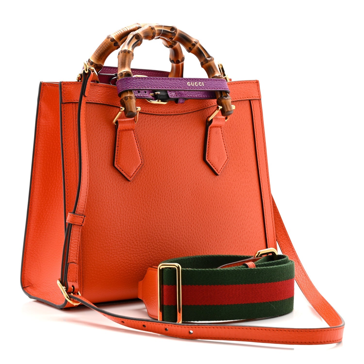 Textured Dollar Calfskin Web Small Diana Tote Bag Deep Orange Spicy Cyclamin