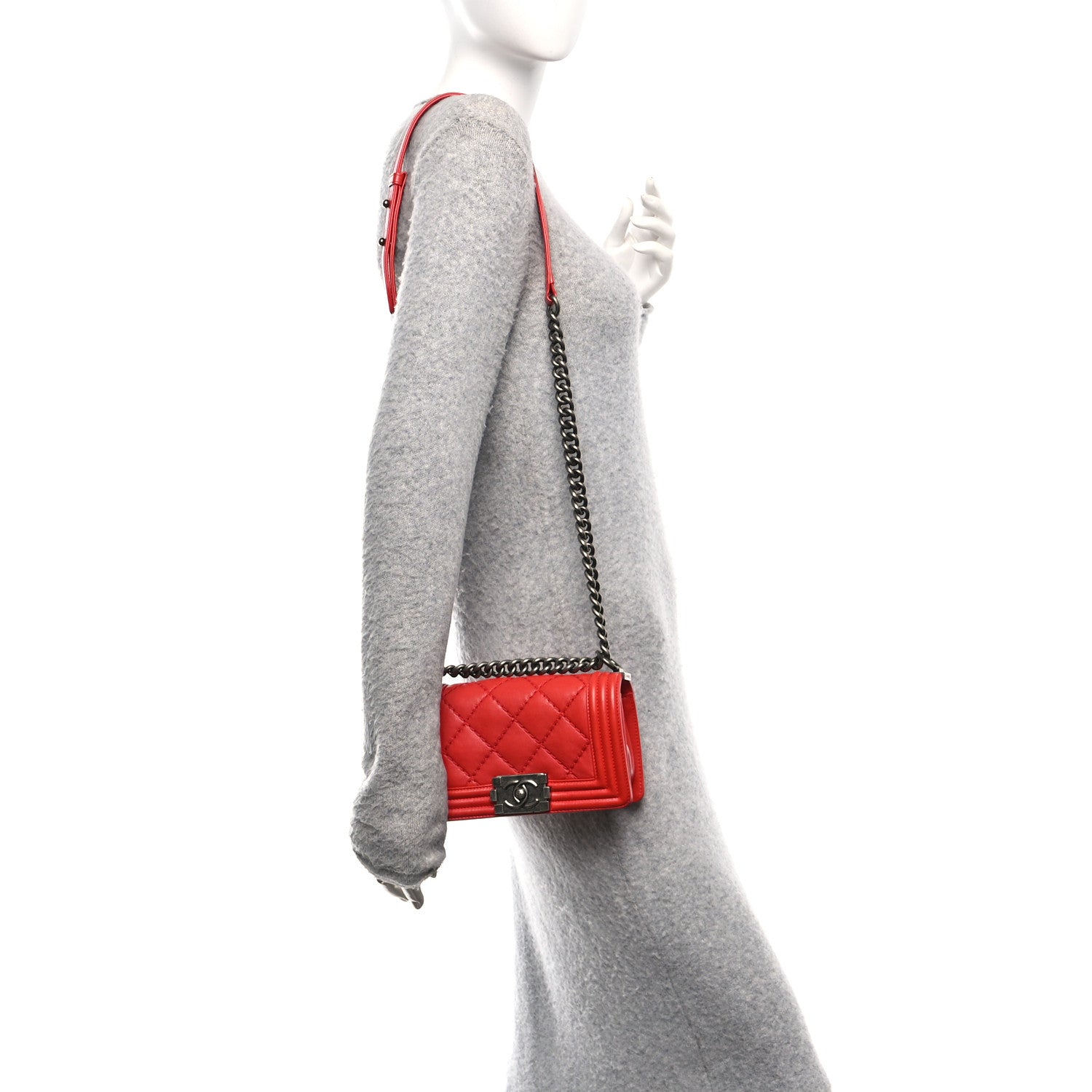 Calfskin Double Stitch Small Boy Flap Red