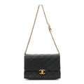 Calfskin Quilted Belt Chain Flap Black