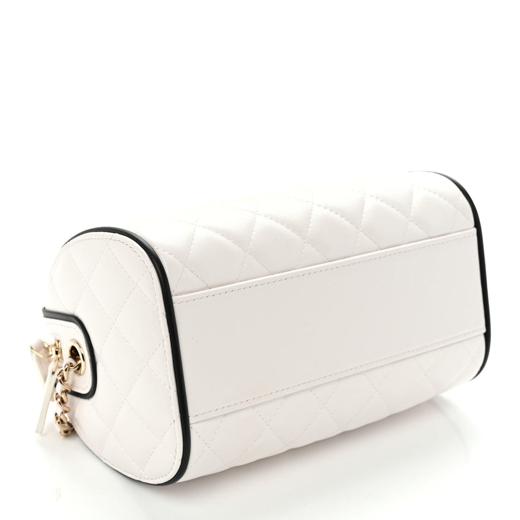 Lambskin Quilted Resin CC Mini Bowling Clutch With Chain White Black