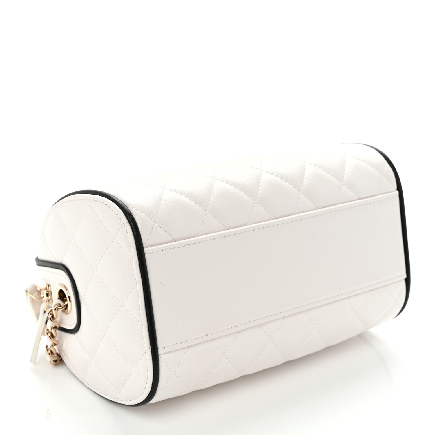 Lambskin Quilted Resin CC Mini Bowling Clutch With Chain White Black