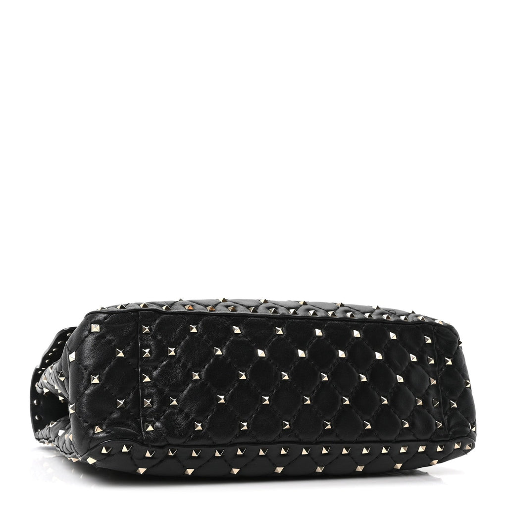 Craquele Nappa Large Rockstud Spike Shoulder Bag Black
