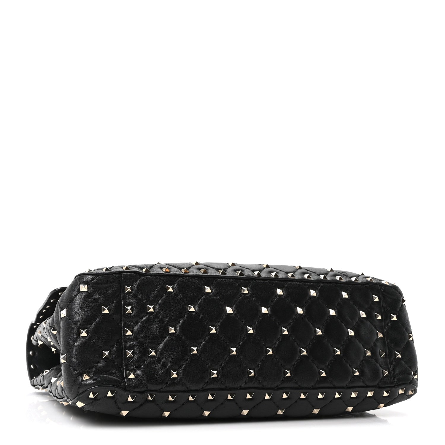 Craquele Nappa Large Rockstud Spike Shoulder Bag Black