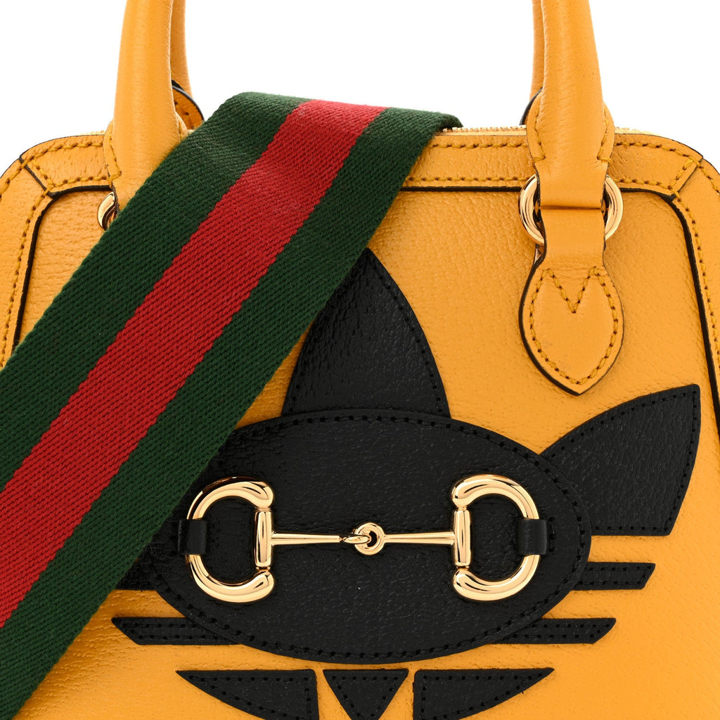X ADIDAS Textured Dollar Calfskin Web Trefoil Mini Horsebit 1955 Top Handle Bag Crop Black