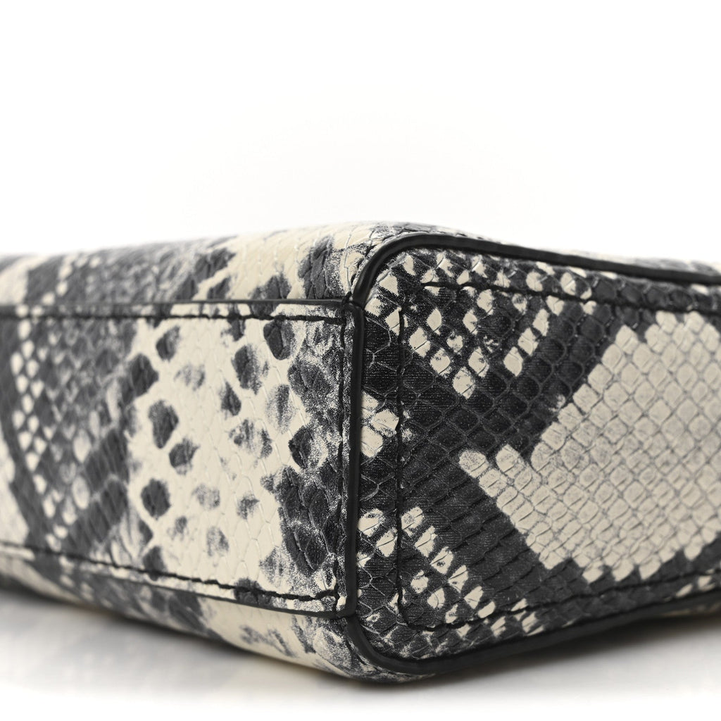 Calfskin Snakeskin Embossed Shutter Camera Crossbody Bag Black White
