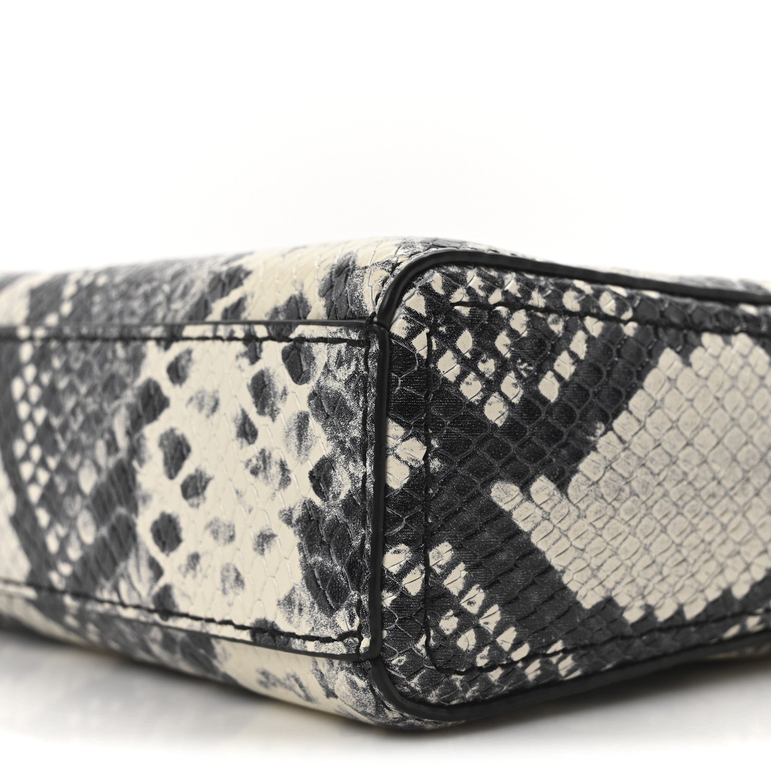 Calfskin Snakeskin Embossed Shutter Camera Crossbody Bag Black White