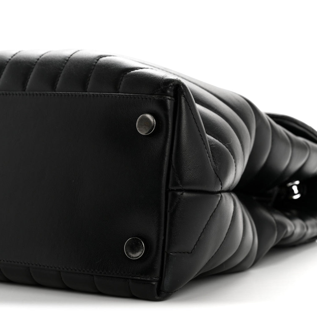 Calfskin Y Quilted Monogram Large Loulou Chain Satchel Black