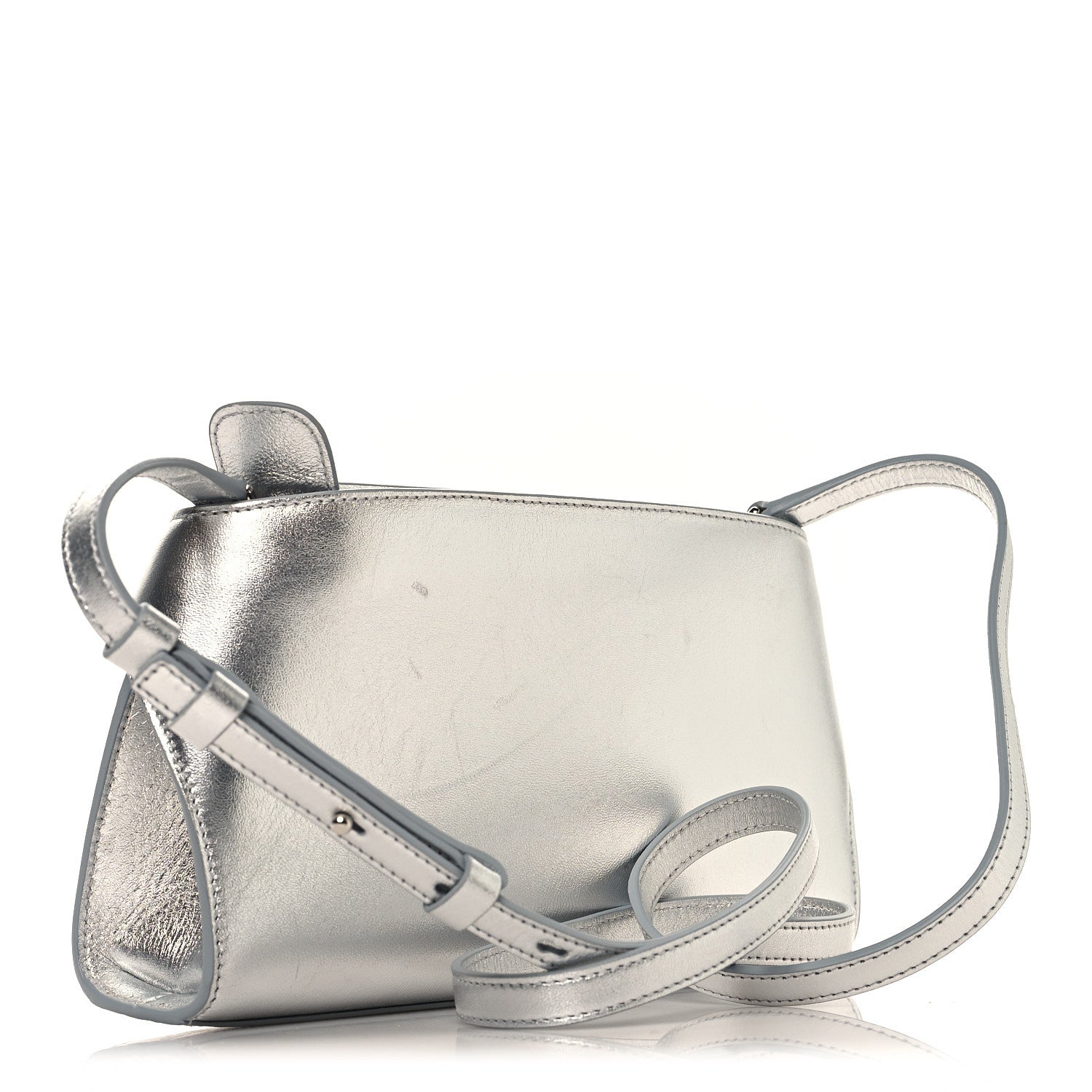 Metallic Lambskin Mini Hug Crossbody Bag Argento