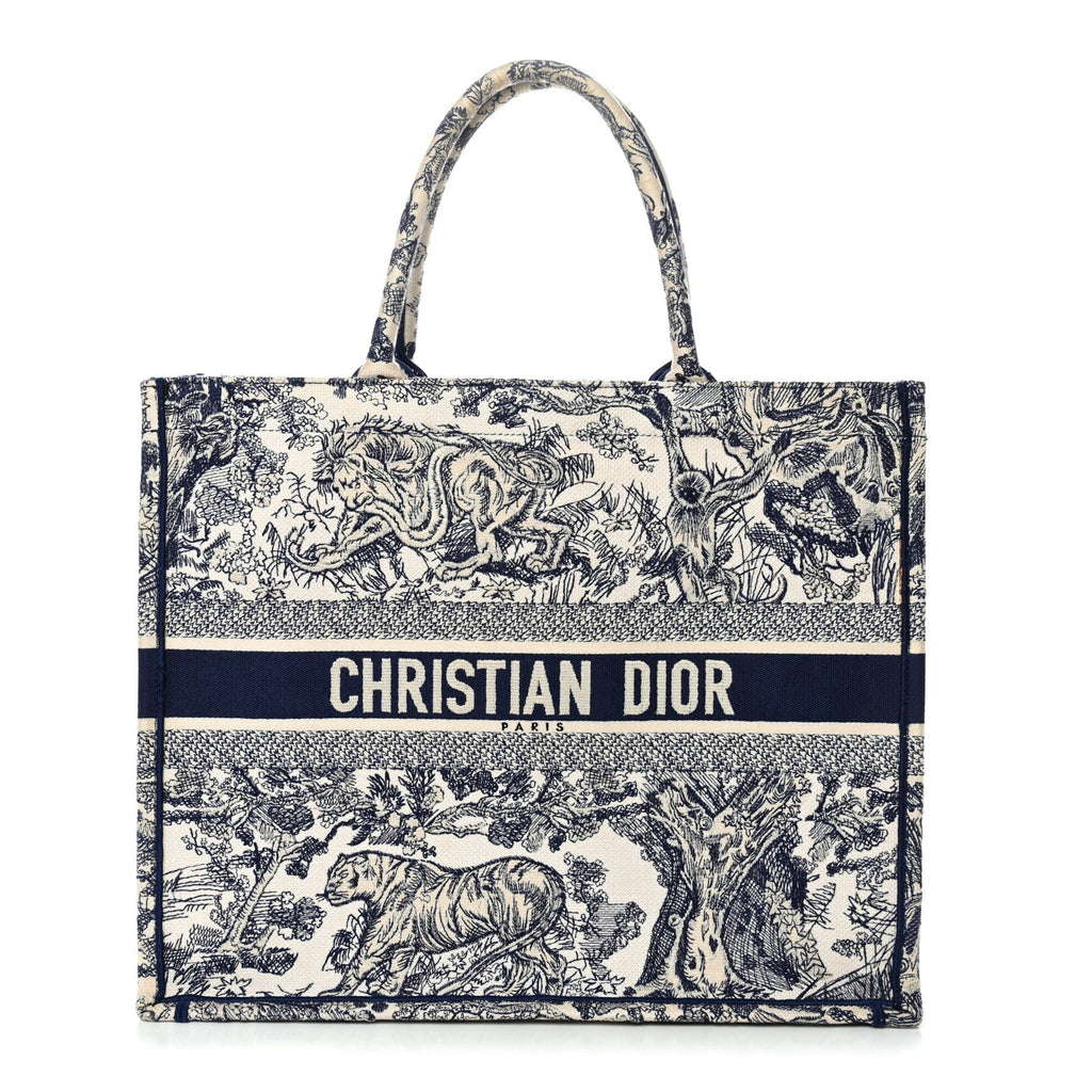 Canvas Embroidered Large Dioriviera Toile De Jouy Book Tote Blue
