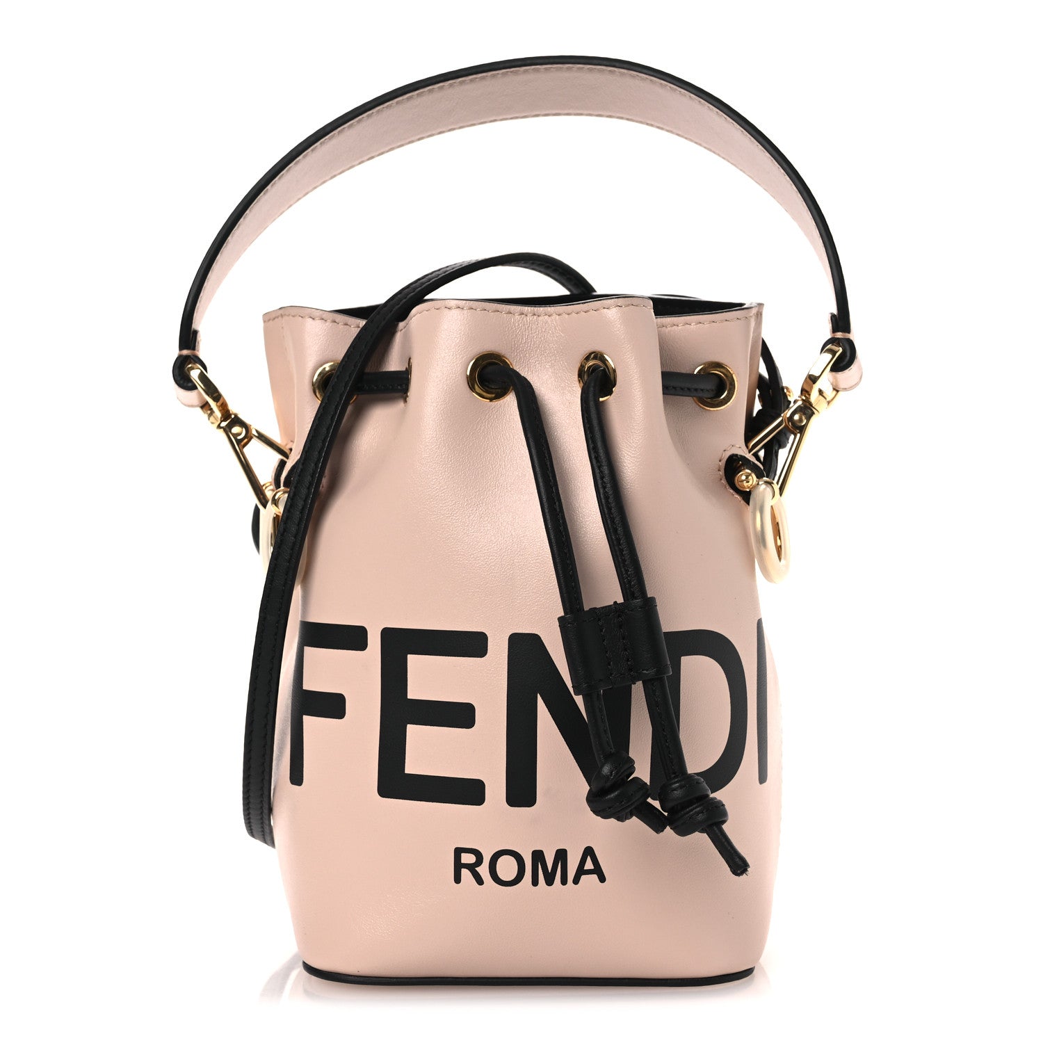 Vitello Fluffy Grace F is Fendi Logo Embossed Mini Mon Tresor Bucket Bag Rosa Quarzo Black