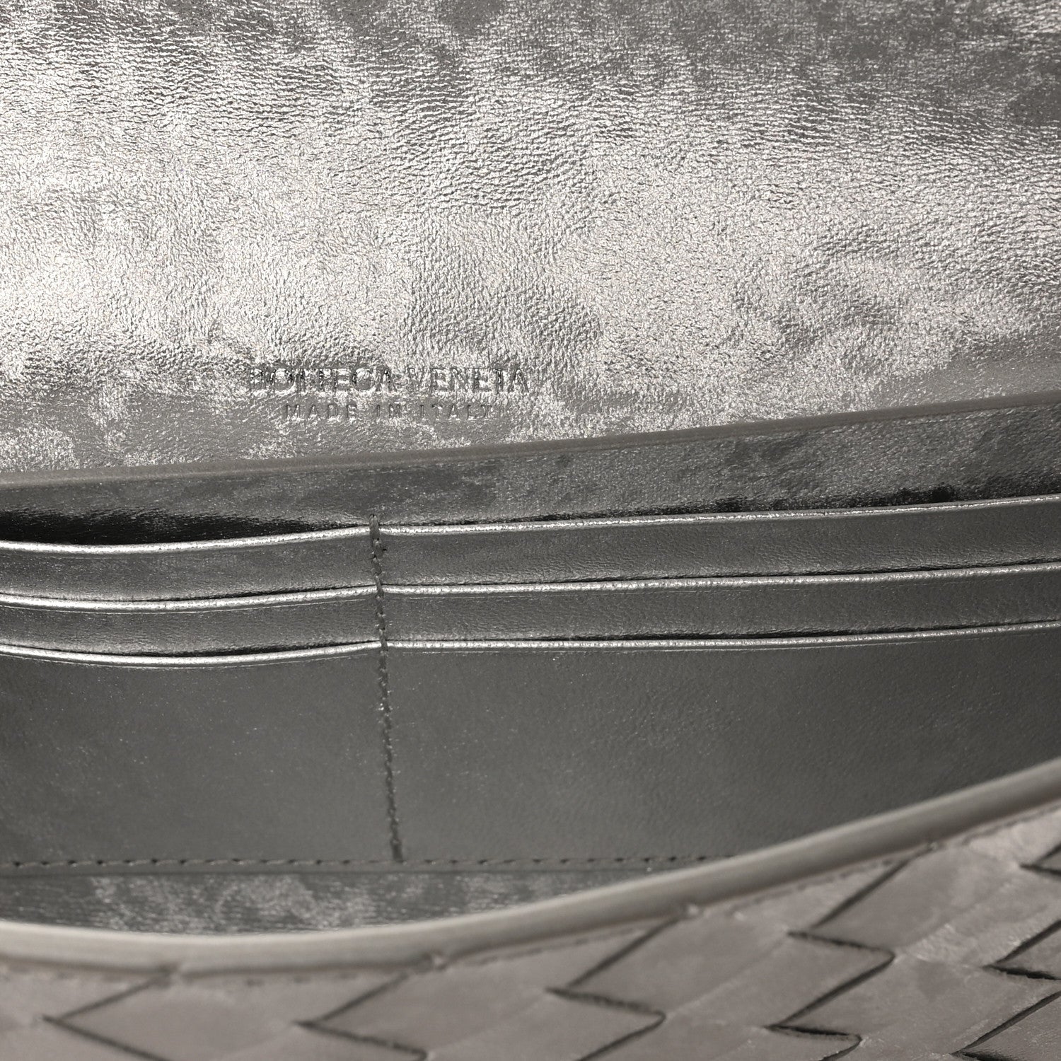 Metallic Lambskin Intrecciato Long Andiamo Top Handle Clutch Silver