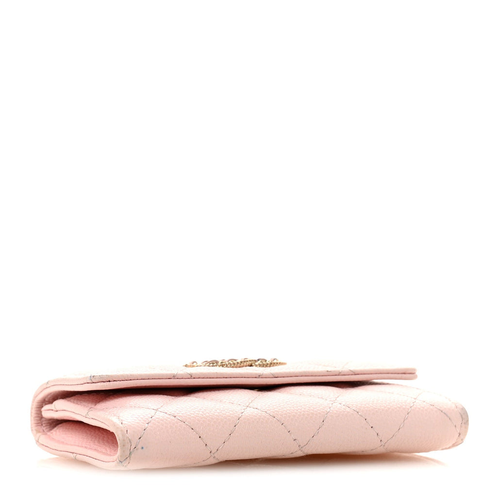 Caviar Quilted Crystal CC Flap  Holder Pink