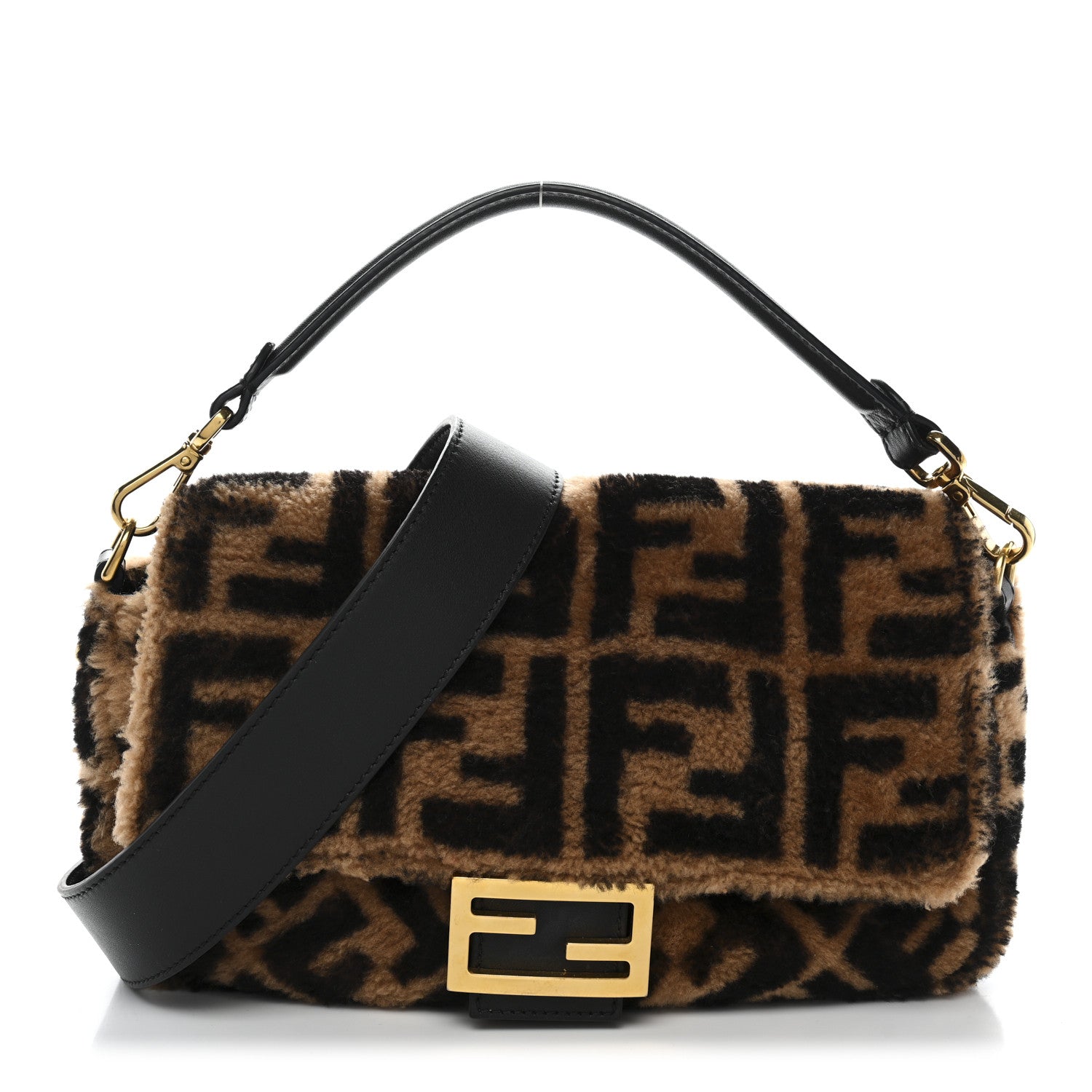 Shearling Vitello Dolce Macro FF 1974 Baguette Tobacco Black