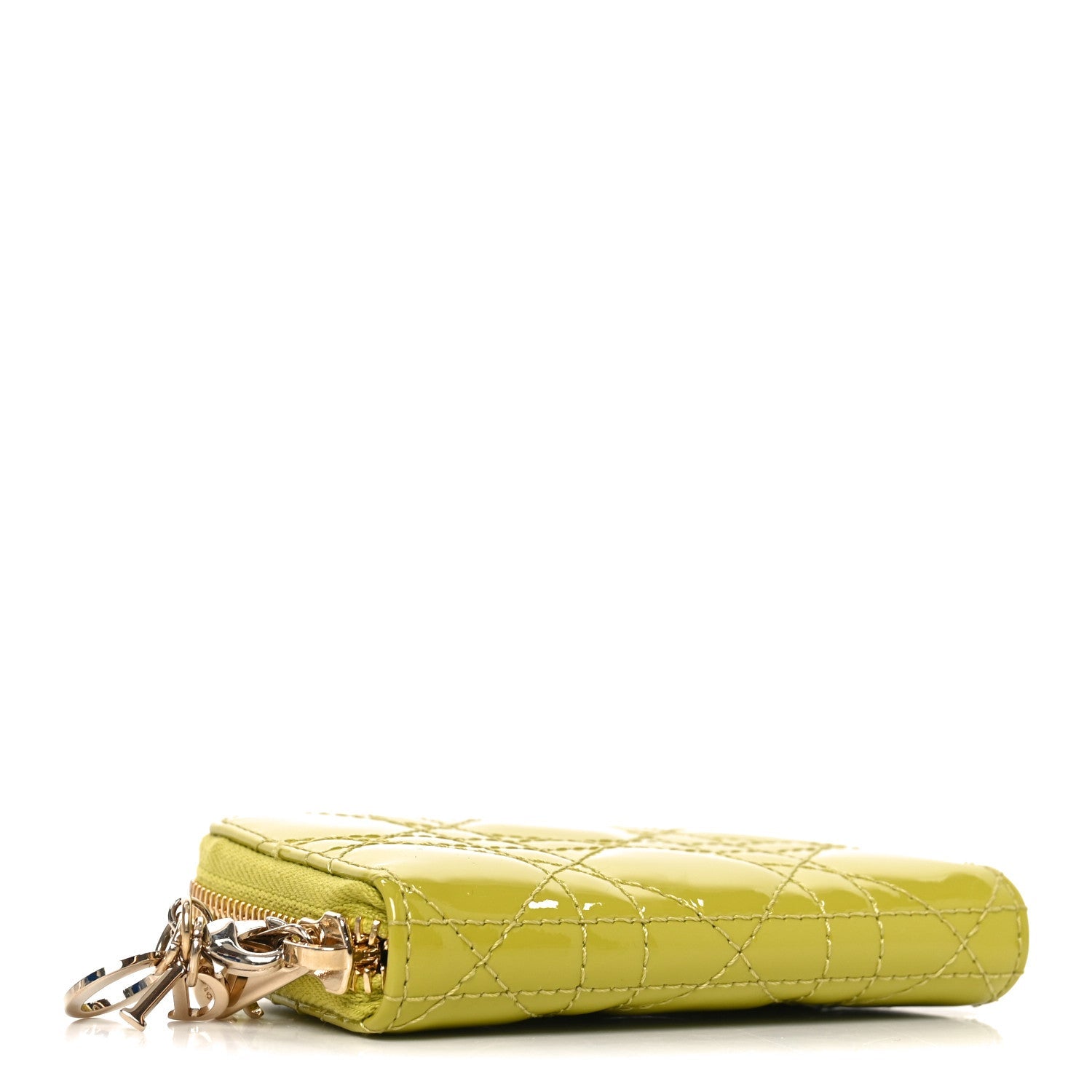 Patent Cannage Small Lady Dior Voyageur Coin Purse Lime