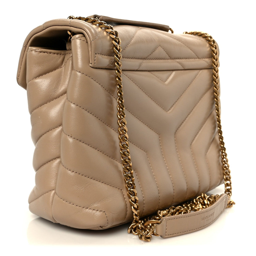 Calfskin Y Quilted Monogram Small Loulou Chain Satchel Dark Beige