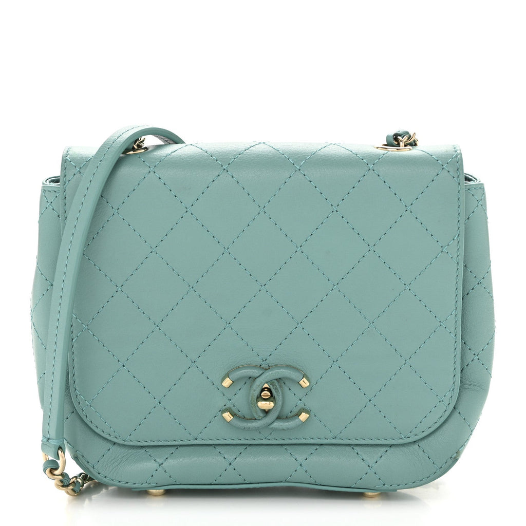 Calfskin Stitched Small Covered CC Flap Bag Green