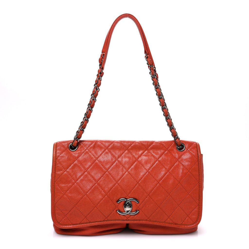 Grained Calfskin Large Natural Beauty Flap Orange