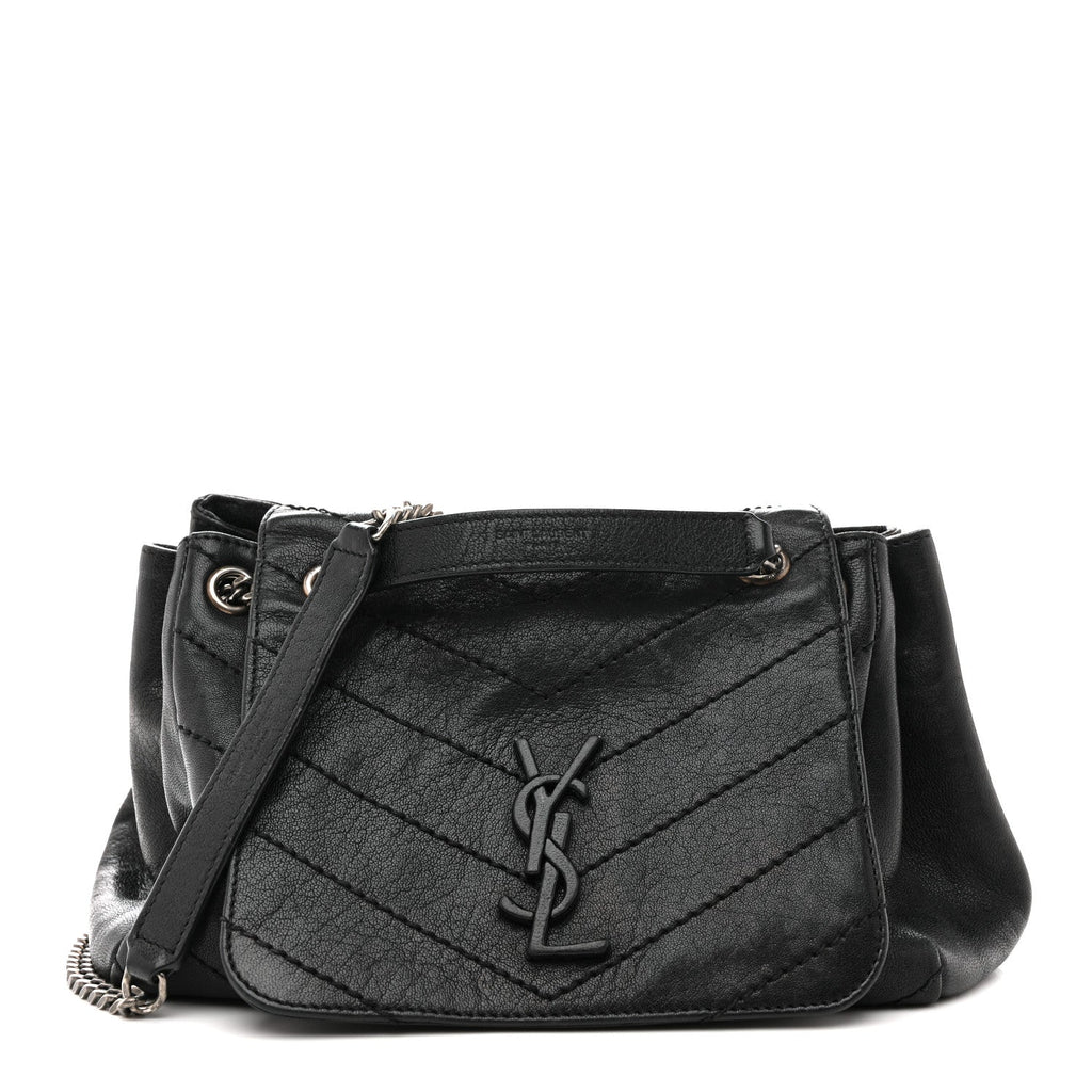 Pebbled Lambskin Chevron Monogram Small Nolita Black