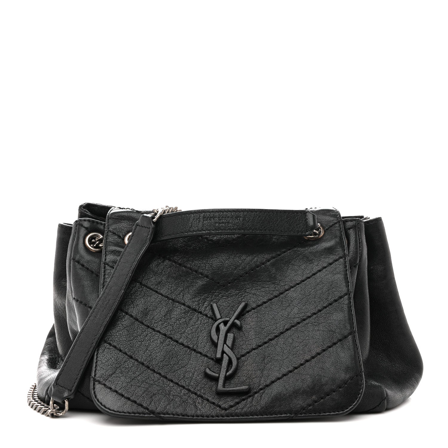 Pebbled Lambskin Chevron Monogram Small Nolita Black