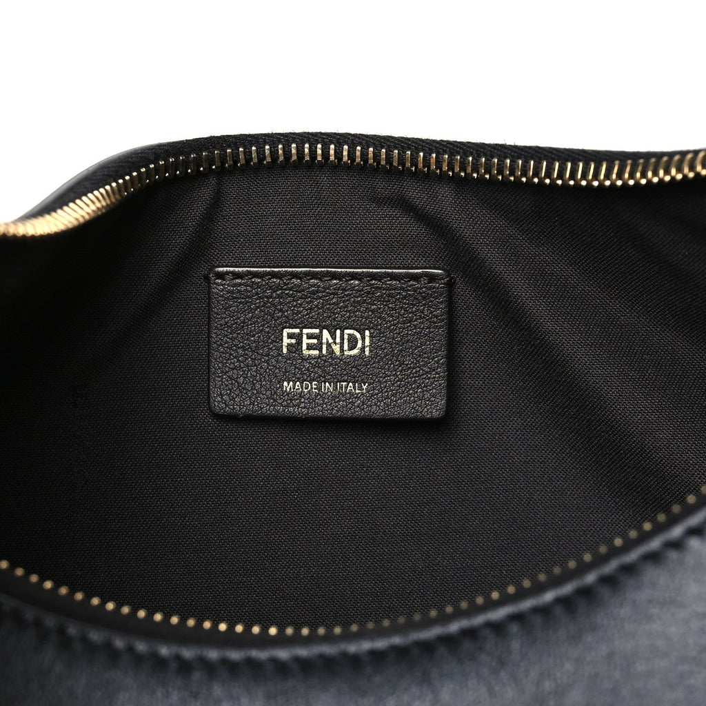 Vitello Grace Matte Whipstitch Small Fendigraphy Hobo Bag Black