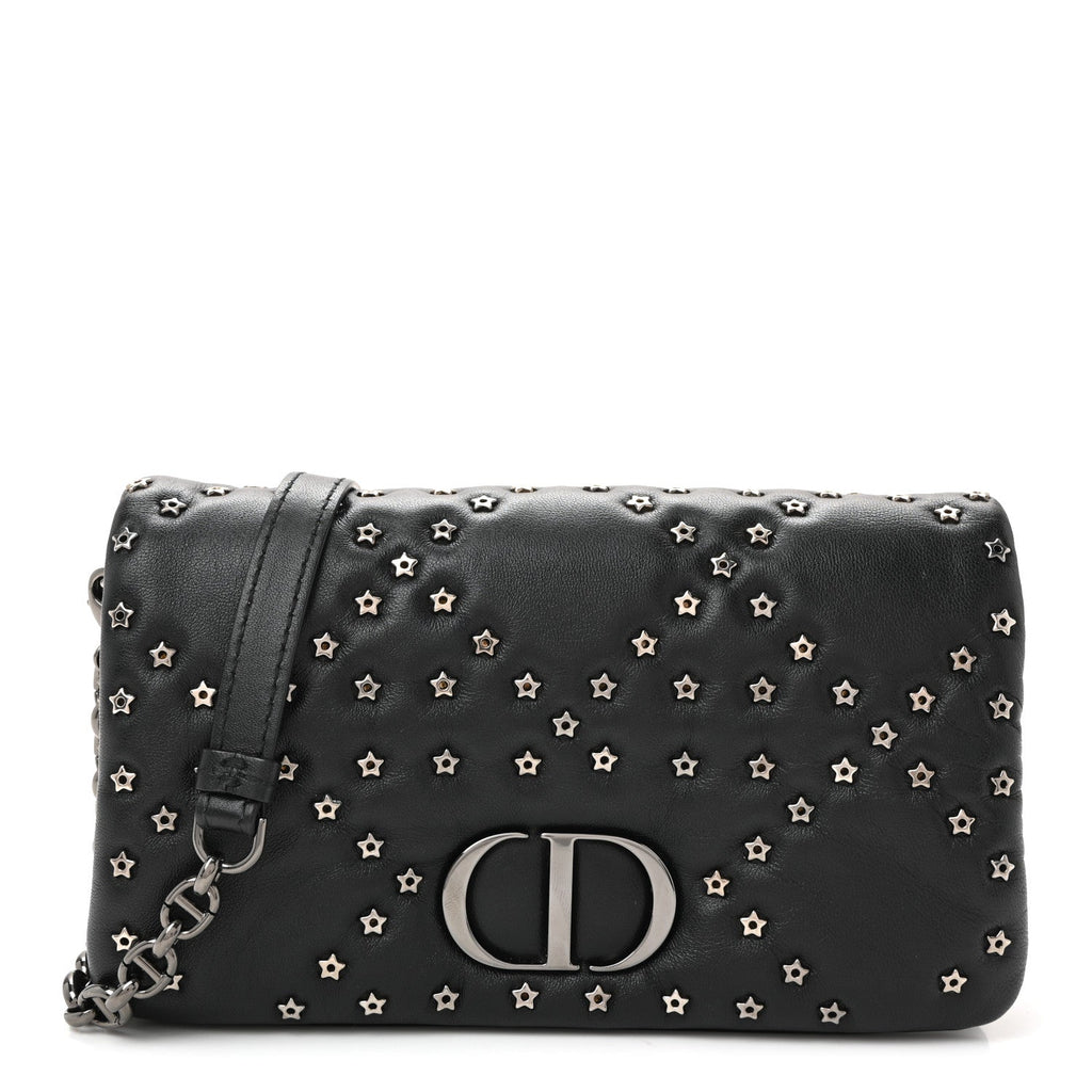 Calfskin Star Motif Macrocannage Mini Caro Bag Black