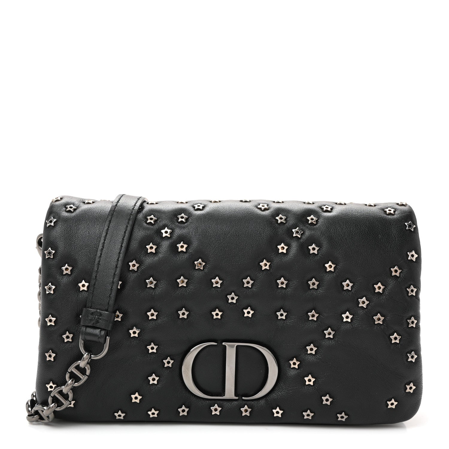Calfskin Star Motif Macrocannage Mini Caro Bag Black