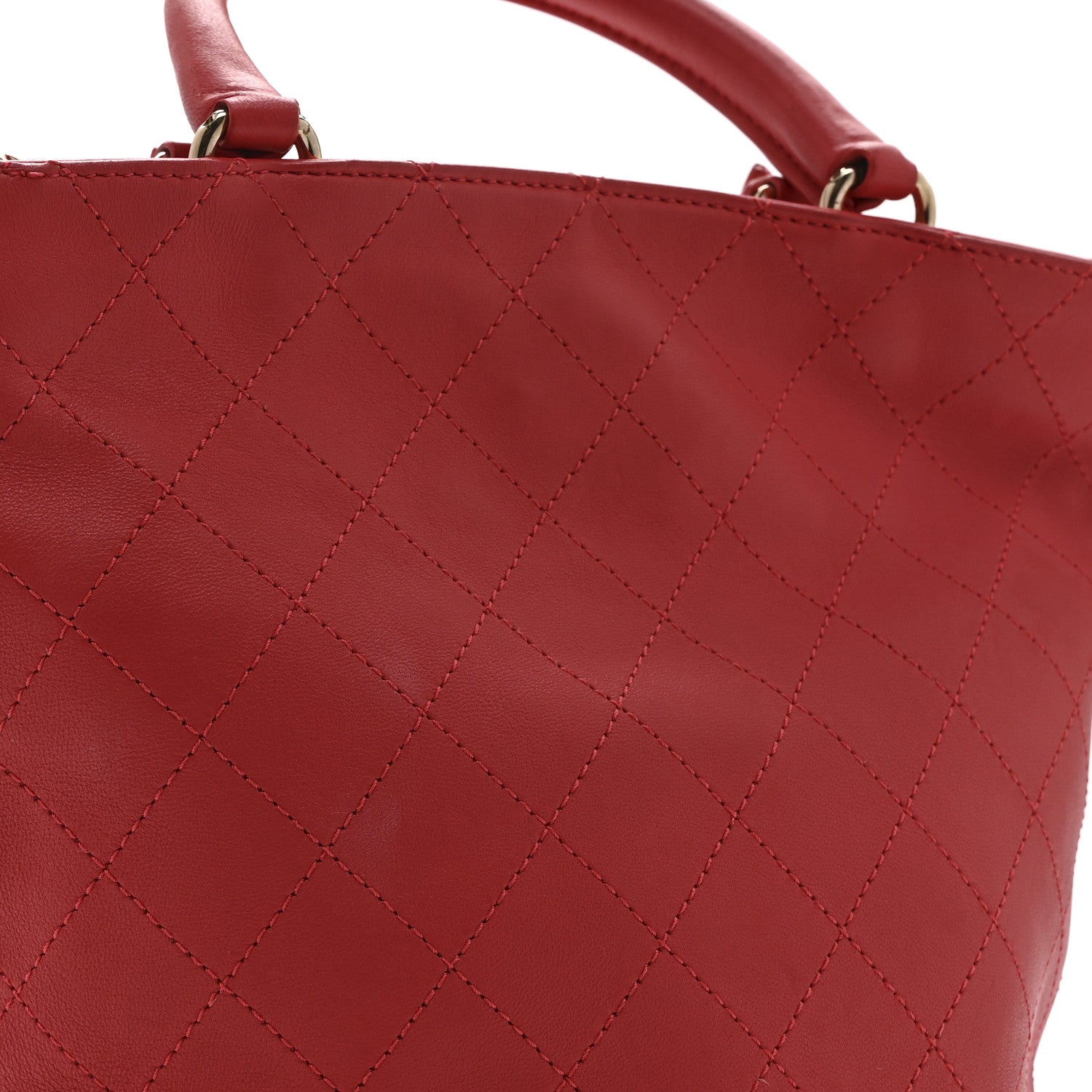 Calfskin Stitched Chain Bucket Bag Coral