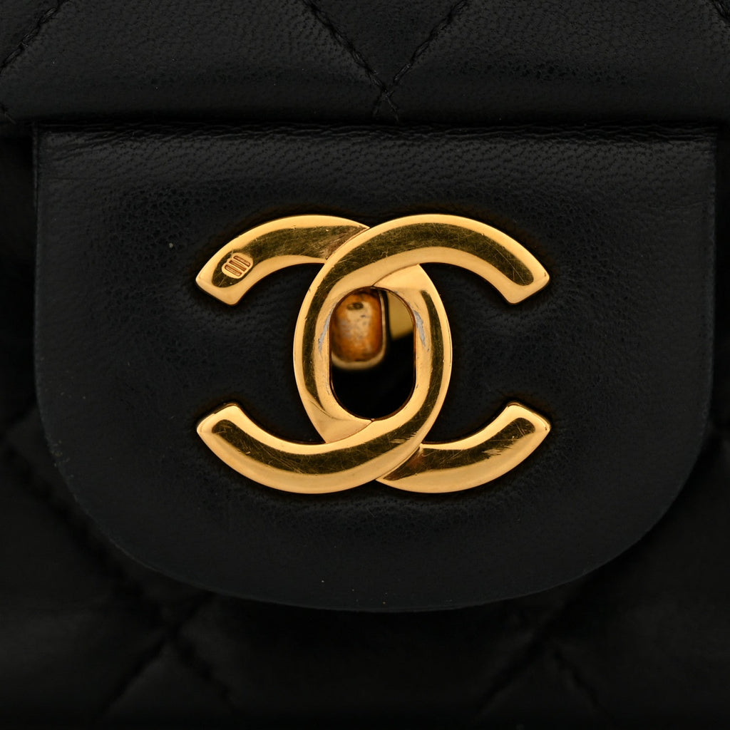 Lambskin Quilted Medium Double Flap Black