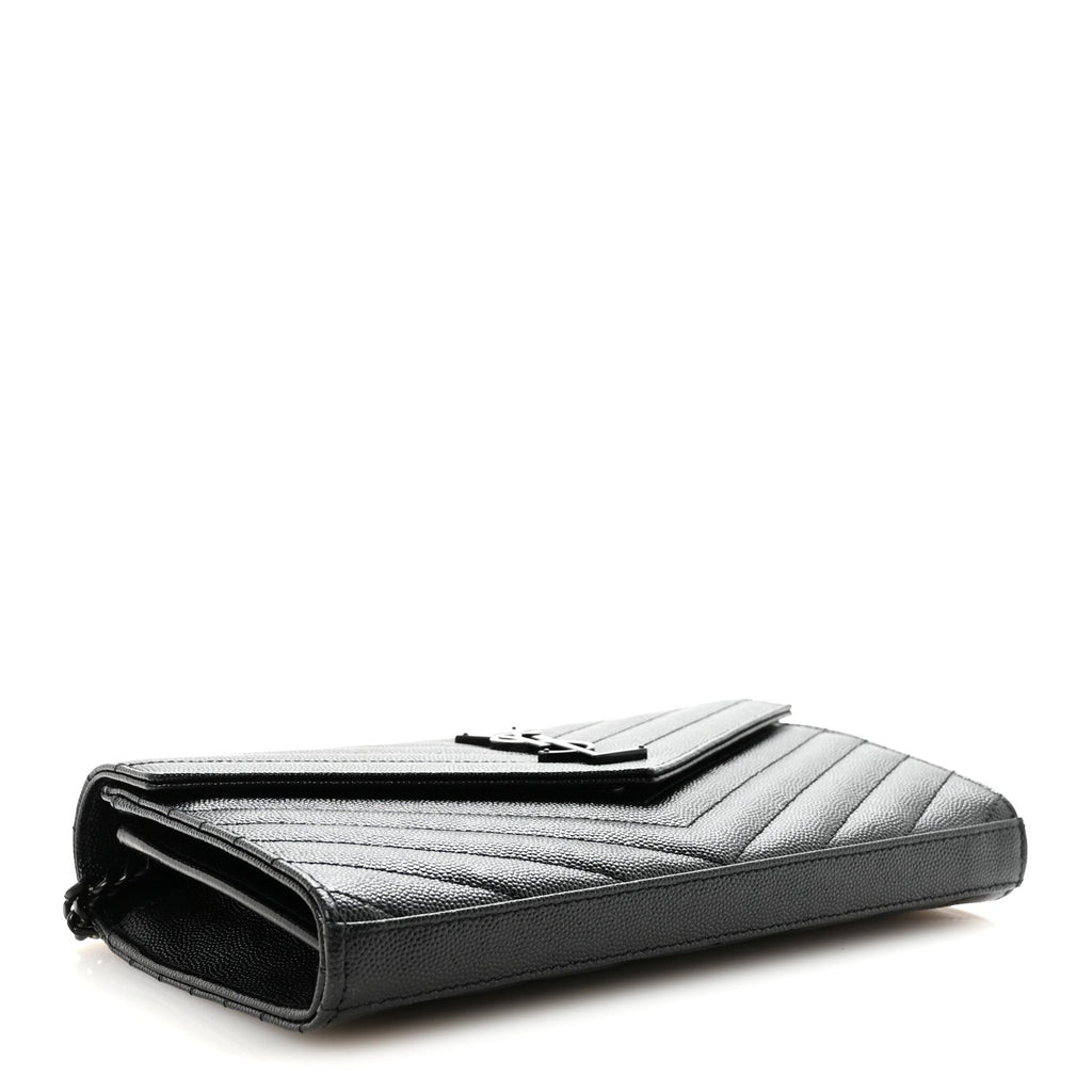 Grain De Poudre Matelasse Chevron Monogram Monochrome Chain Wallet Black