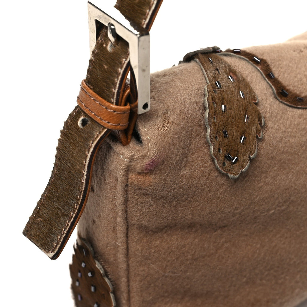 Wool Pony Hair Flower Applique Baguette Brown