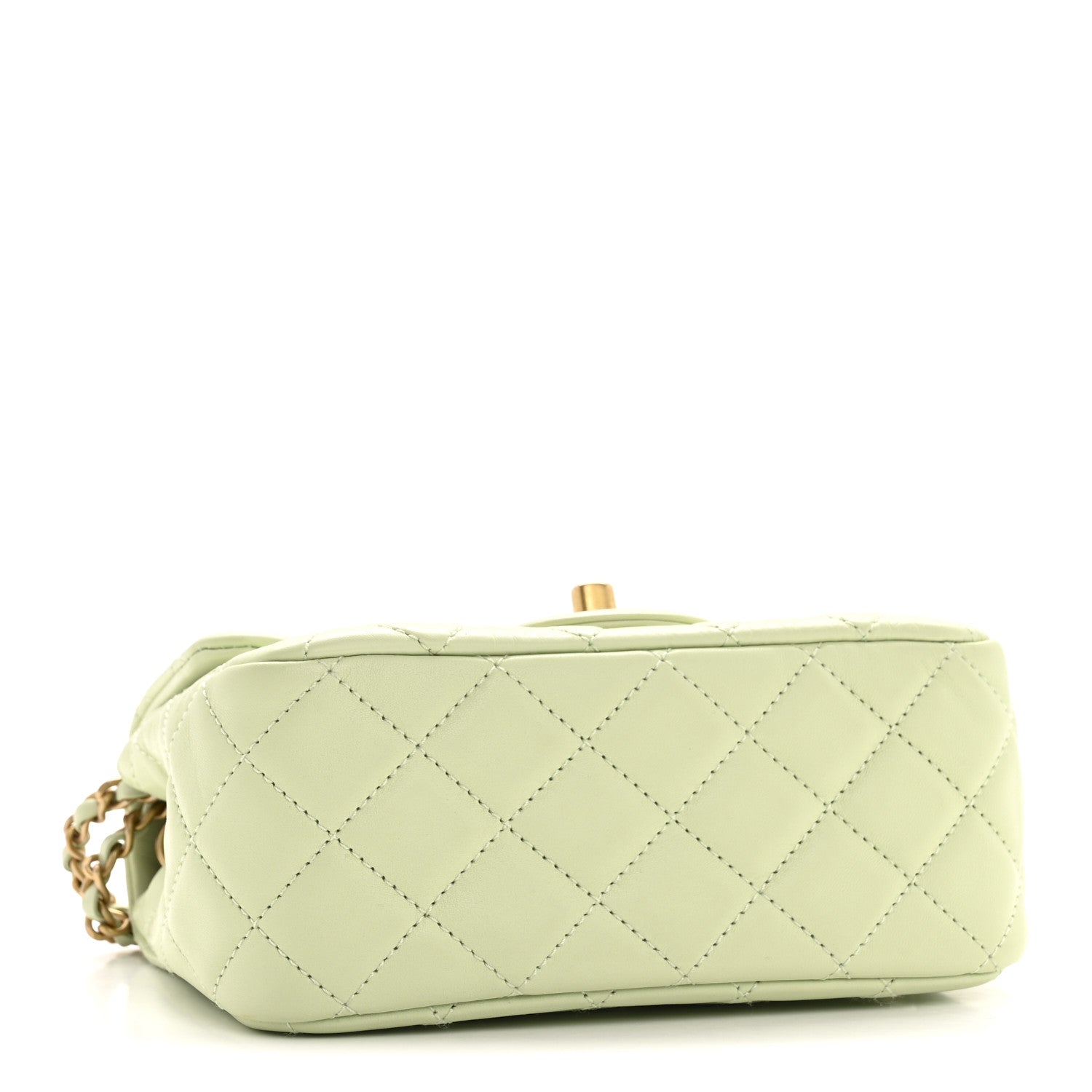 Lambskin Quilted Mini Pearl Crush Flap Light Green