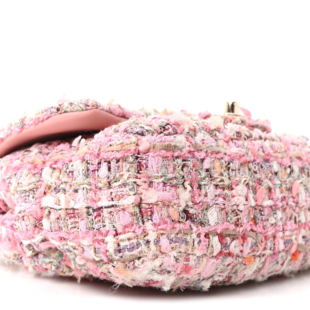 Tweed Mini Pearl Handle Flap Pink Beige Orange Ecru