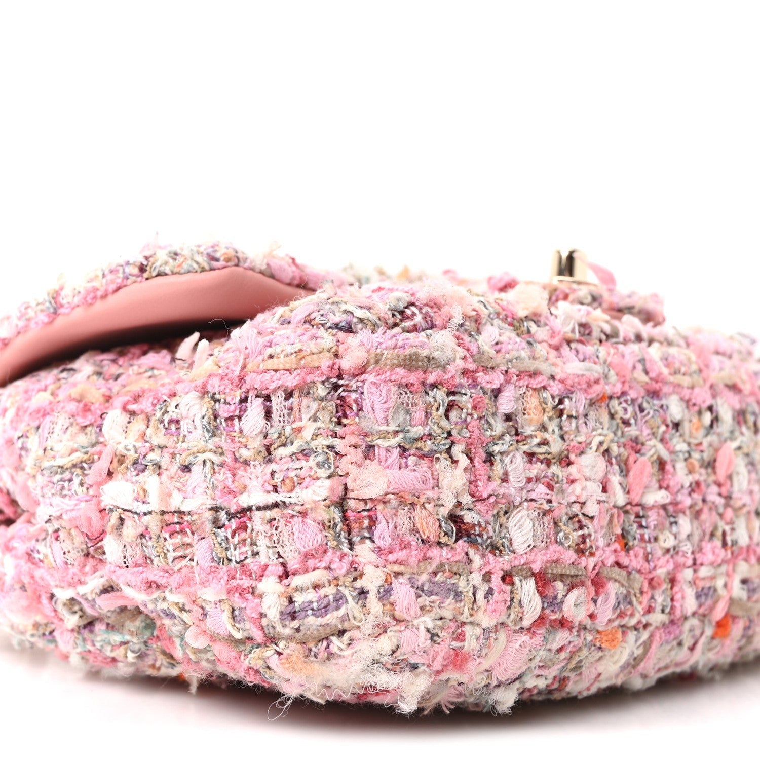 Tweed Mini Pearl Handle Flap Pink Beige Orange Ecru