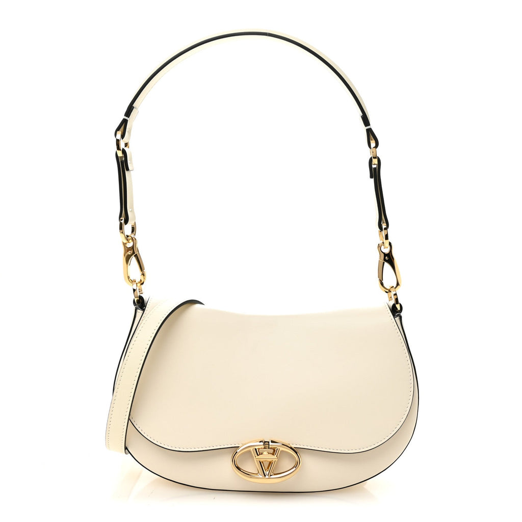 Calfskin Ohval Foldover Shoulder Bag White