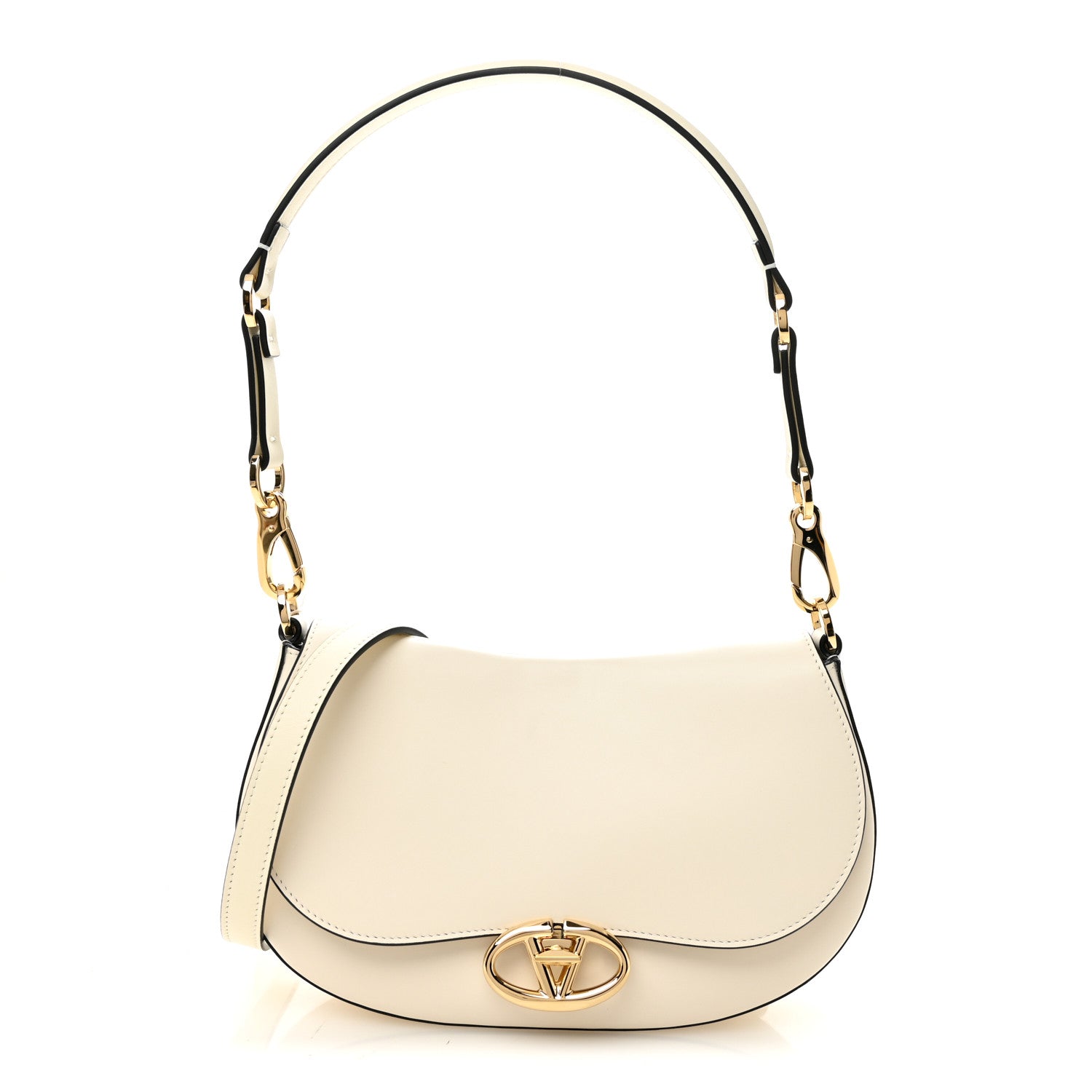 Calfskin Ohval Foldover Shoulder Bag White