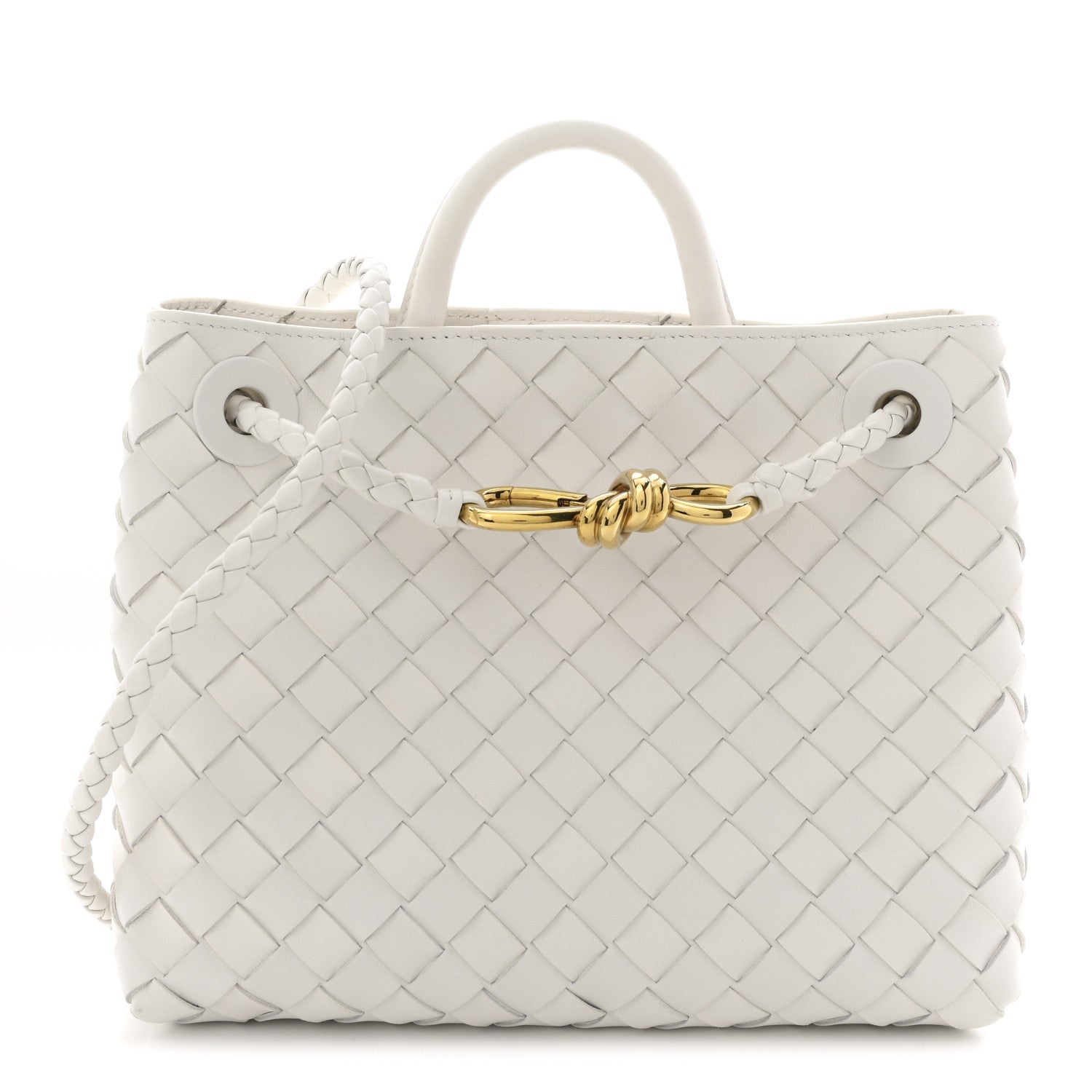 Nappa Intrecciato Small Andiamo Shoulder Bag White