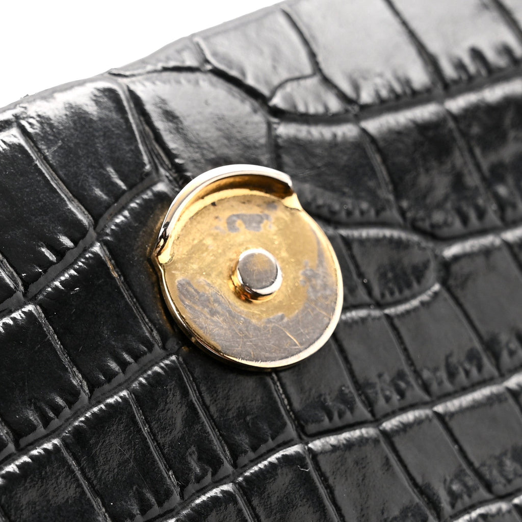 Calfskin Crocodile Embossed Medium Classic Monogram Kate Tassel Satchel Black