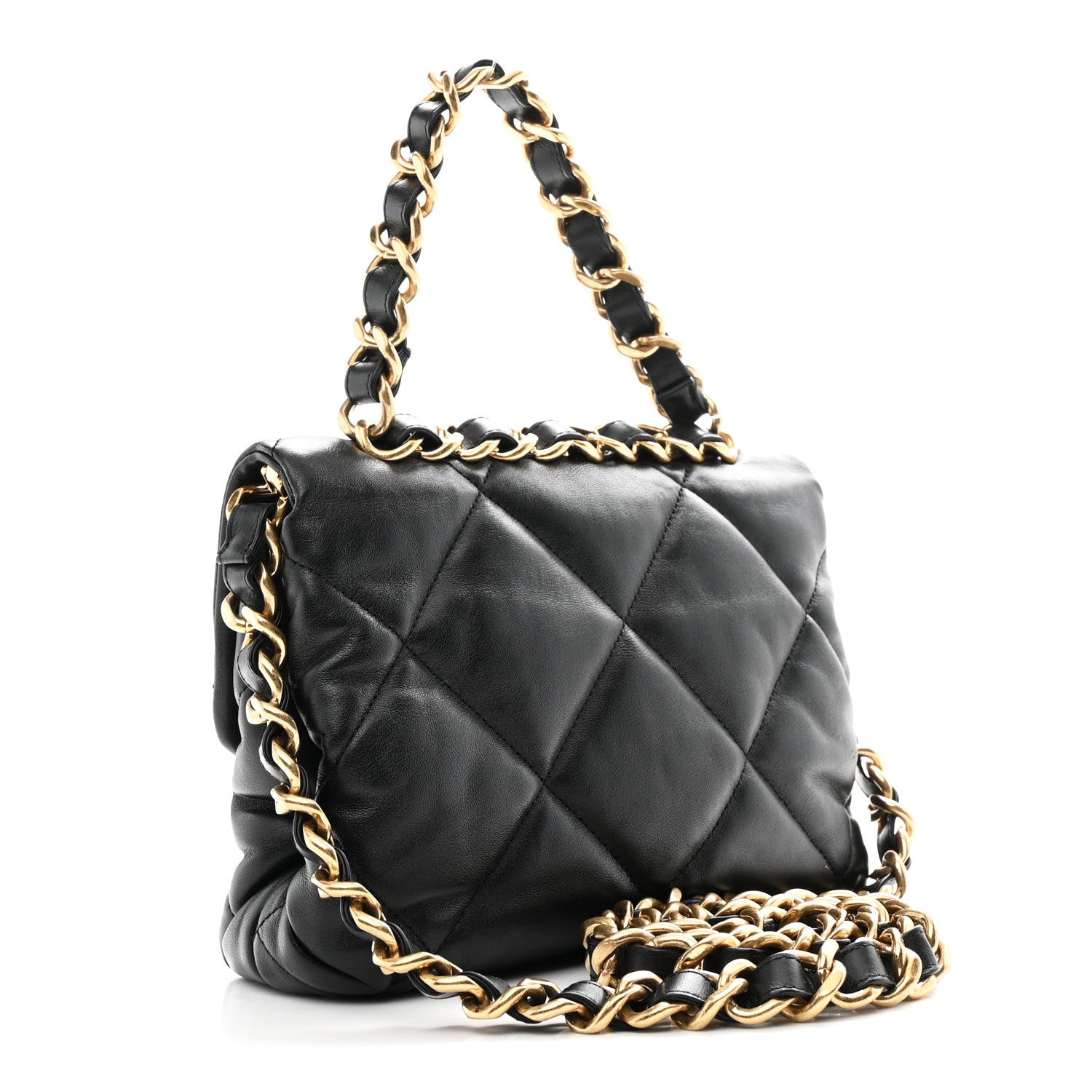 Lambskin Quilted Small Chain Top Handle Flap Black