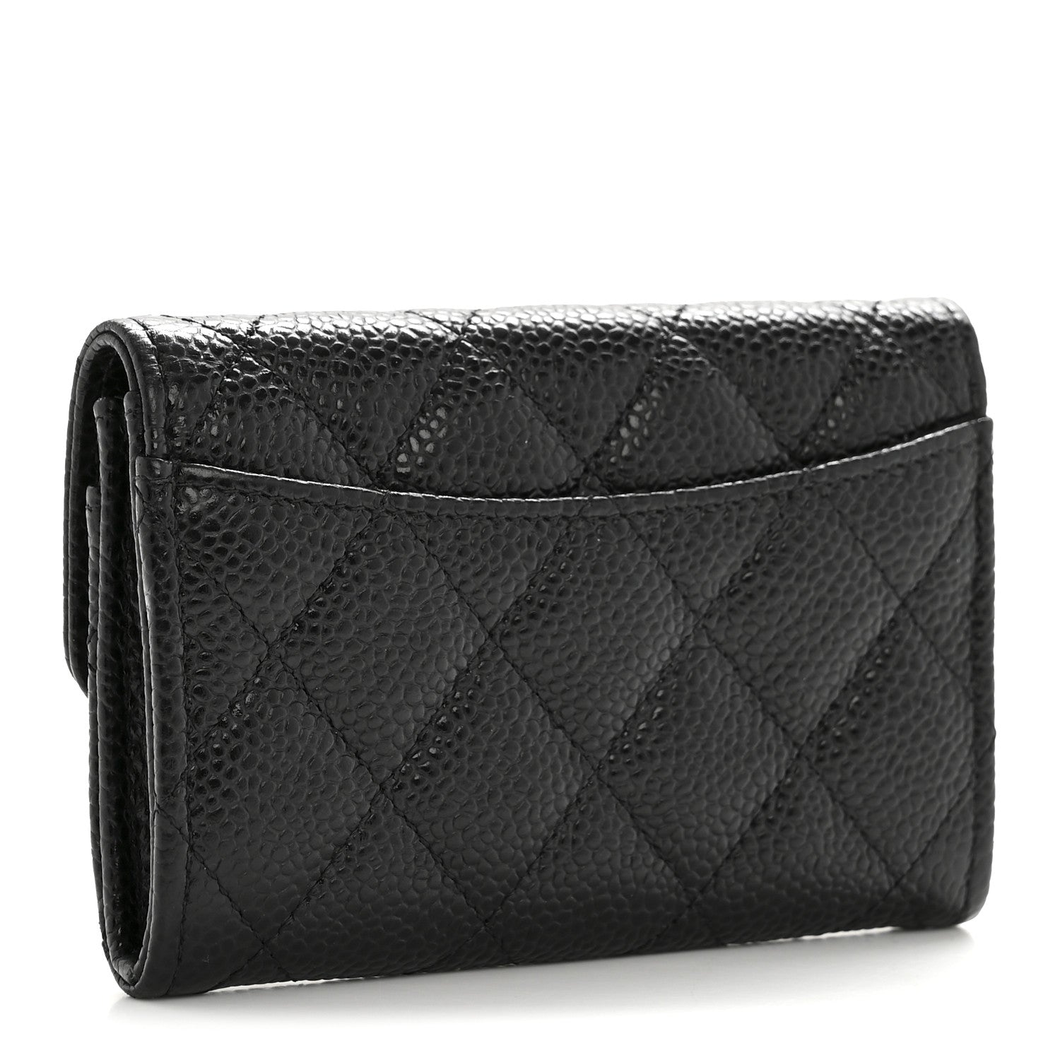 Caviar Quilted Flap  Holder Wallet Black